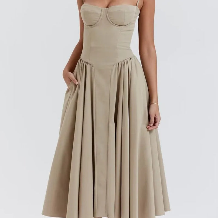 Khaki Midi Dresses Elegant