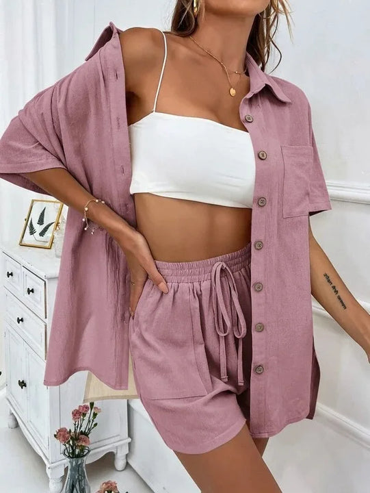 Solid Color Shorts Two-piece Set